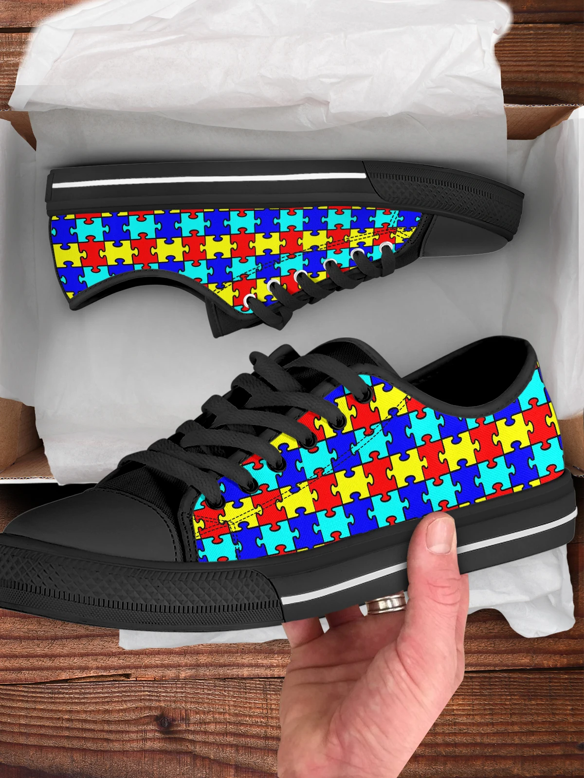 ELVISWORDS Autism Awareness Pattern Colorful Shoes Casual Women Canvas Vulcanized Shoes Female Light Comfortable Flats Sneakers