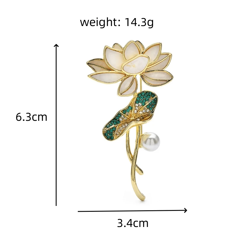 Wuli & baby حجر الراين لوتس ليف بروش اللؤلؤ زهرة دبابيس للنساء البدلة واللباس مجوهرات أنيقة الإكسسوار هدية