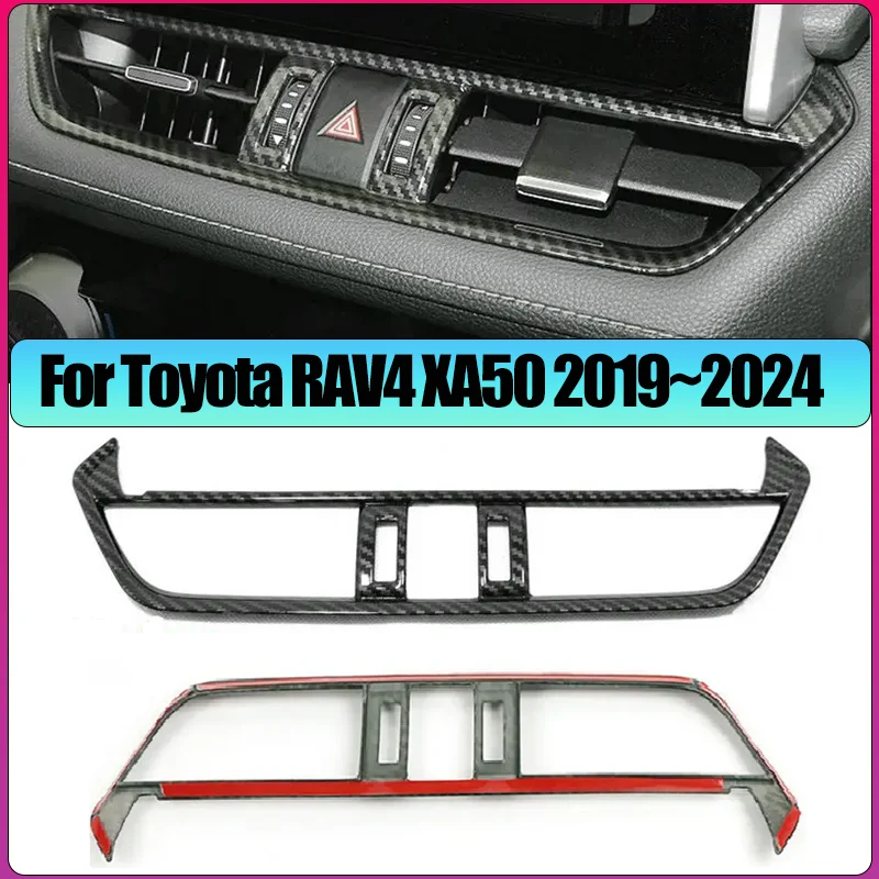 

ABS Carbon Fiber Car Style Center Console Air Condition AC Outlet Vent Cover For Toyota RAV4 XA50 2019~2021 2022-2024 Hybrid