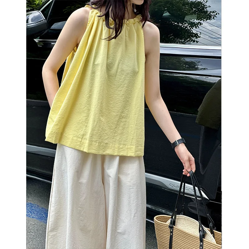 

2025 Spring and Summer Sleeveless Vest Shirt Women's Loose Shirt Neck A-word Cotton Top
