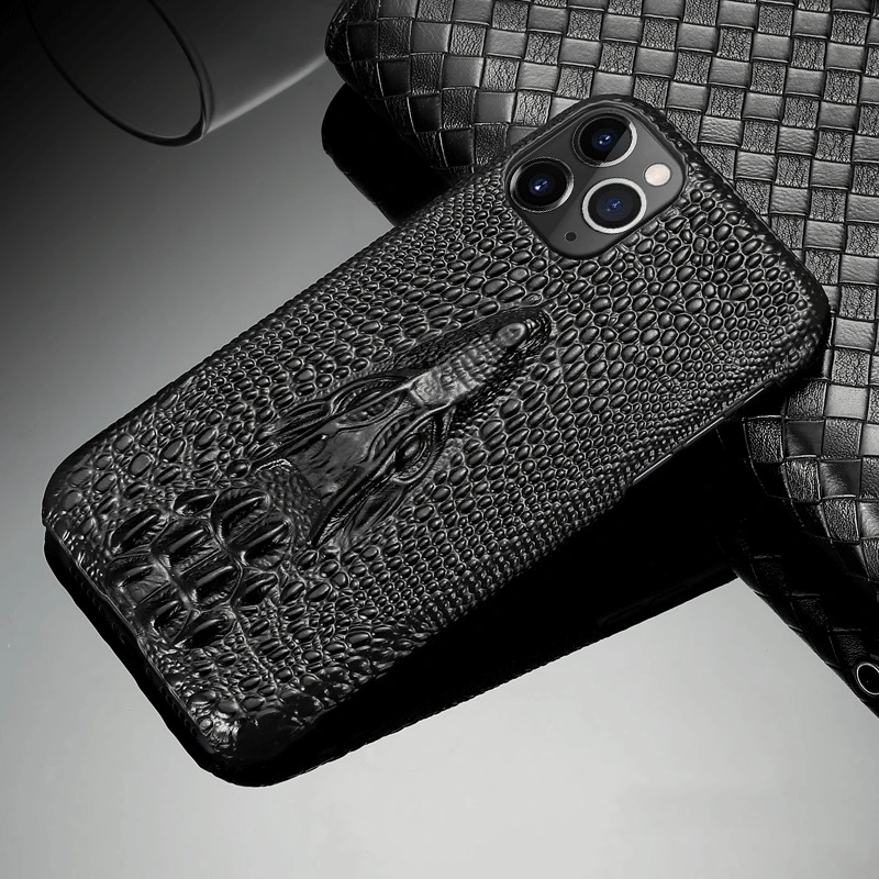 for iPhone 14 13 12 Pro Max Mini 11 XS Max XR X 7 8 Plus SE 2020 Case Genuine Leather 3D Crocodile Hard Shockproof Cover Funda