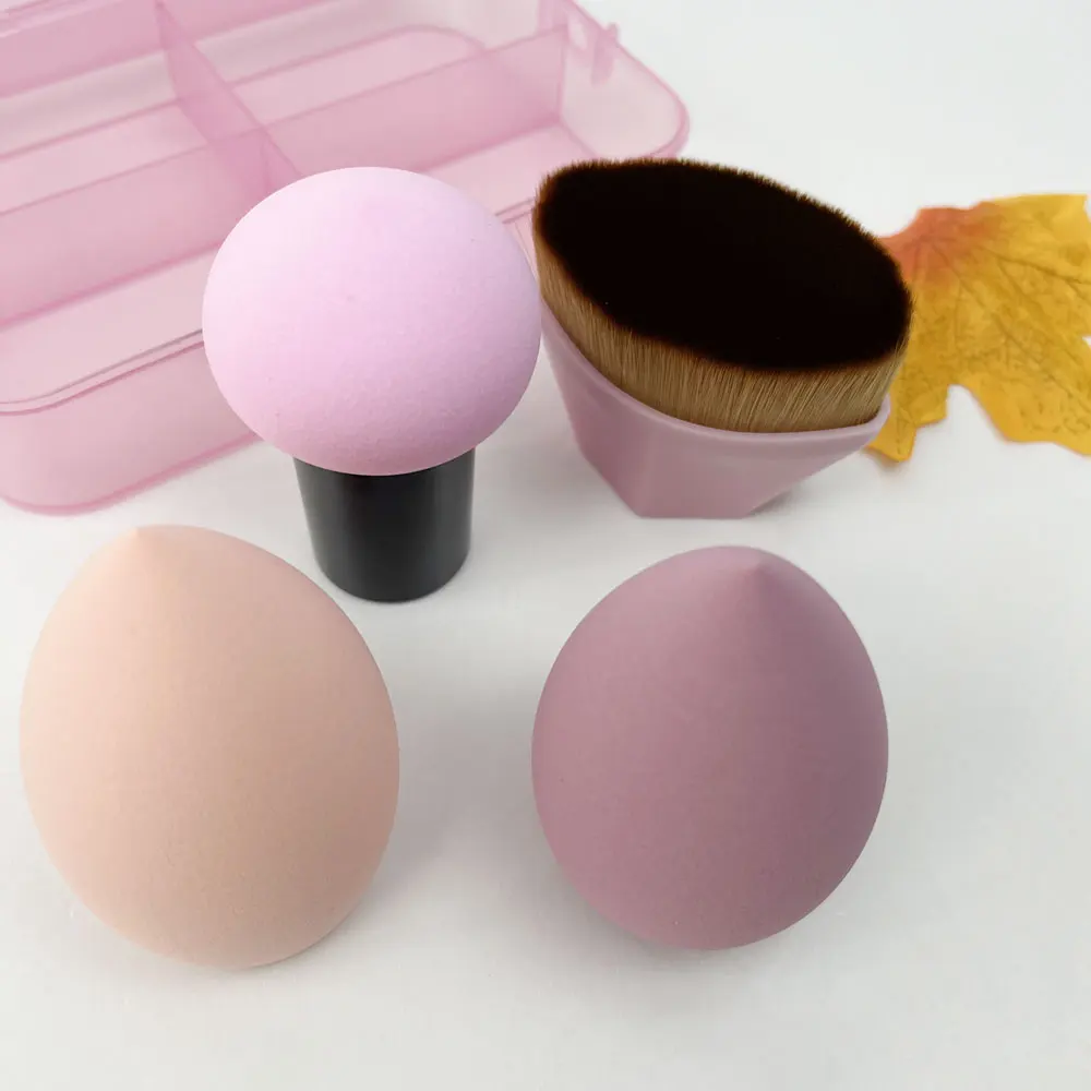 12PCS Sparkling Beauty Set Pink Diamond Makeup Brush Set Flower Shaped Powder Brush Sponge Teardrop Puff #55 Foundation Brush