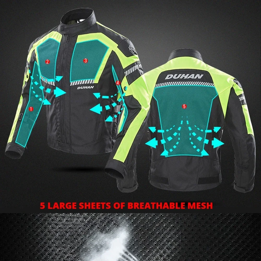 DUHAN Men Breathable Motorcycle Jacket Summer Mesh Motocross Cycling Clothing Reflective Motorbike Riding Protective Jacket