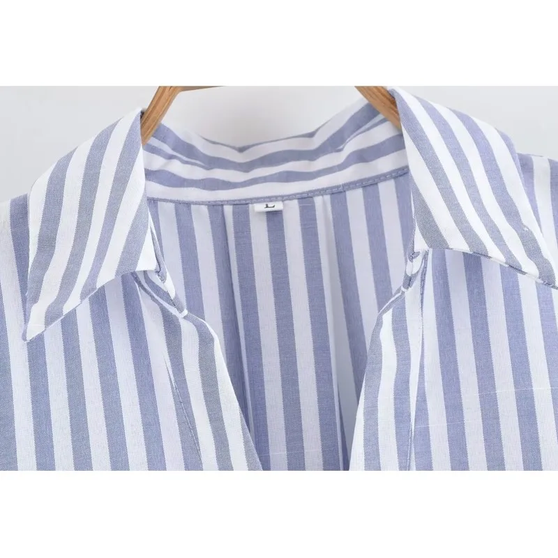 قميص نسائي بأكمام واسعة نمط نسائي بسيط فرنسي قمصان نسائية برقبة على شكل V قمصان وبلوزات كتان بياقة جوني #3