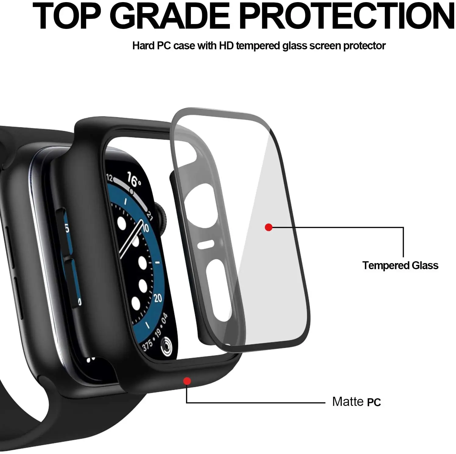 Capa e Película Temperada para Apple Watch, Estojo Protetor de Vidro, 45mm, 41mm, 44mm, 42mm, 40mm, 38mm, Série iWatch 8, 7, 6, 5, 4, 3, SE