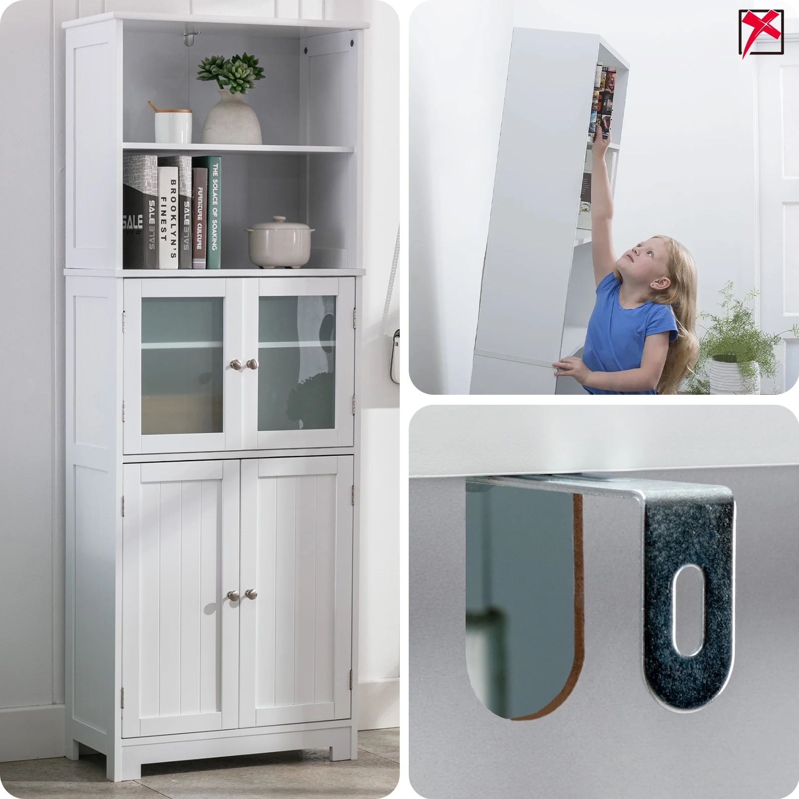 Bathroom Storage Tall Cabinet Freestanding Storage Cabinet with Doors and Shelves, Bathroom Towel Storage Cabinet Organizer 64"