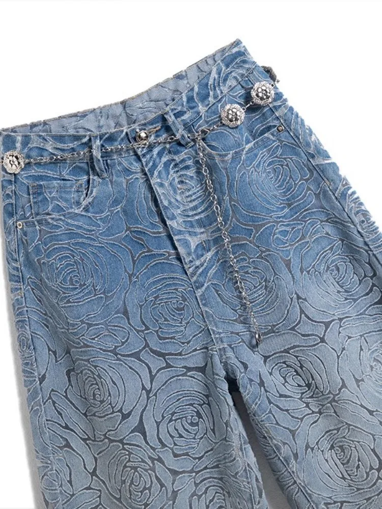 نمط جديد المرأة روز الجوف خارج واسعة الساق الكاحل طول الجينز الخريف موضة فضفاضة عادية مستقيم عالية الخصر سراويل جينز بانت #3