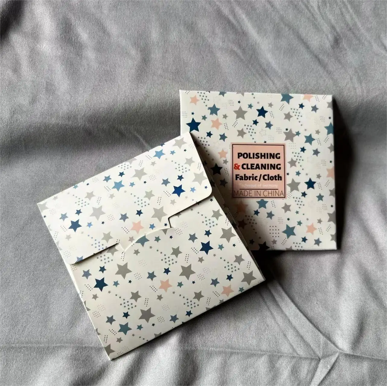 100PCS/lot 8*8cm Gold Silver Jewelry Polishing Cleaning Cloths With Star Printing Paper Case Box Envelope Packaging Custom Logo