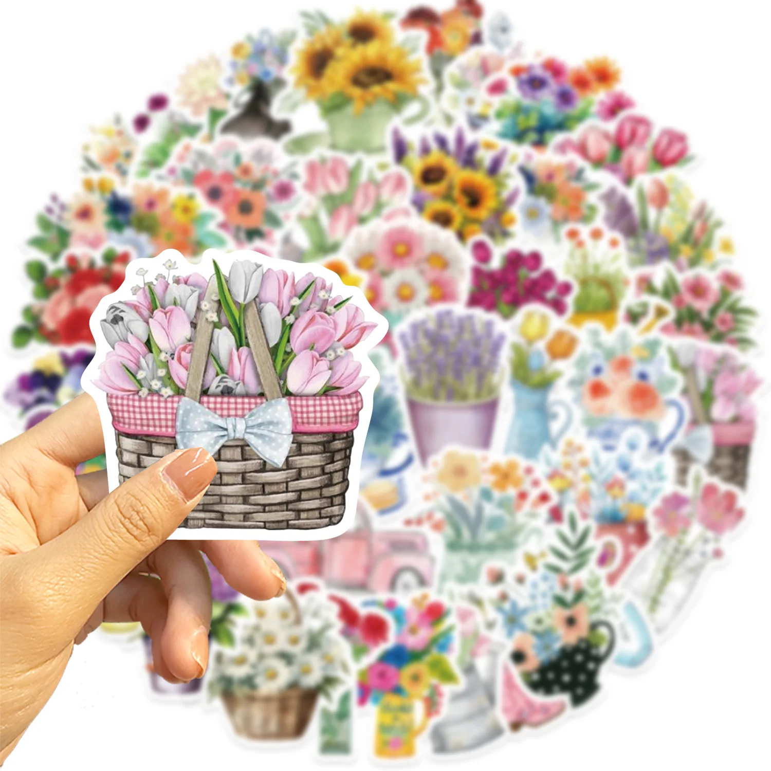 Bouquet Cartoon Stickers, Flores, Planta em vaso, Diário, Scrapbook, Laptop, Telefone, Guitarra, Estética, Decalques Presente, 10 pcs, 30 pcs, 50pcs