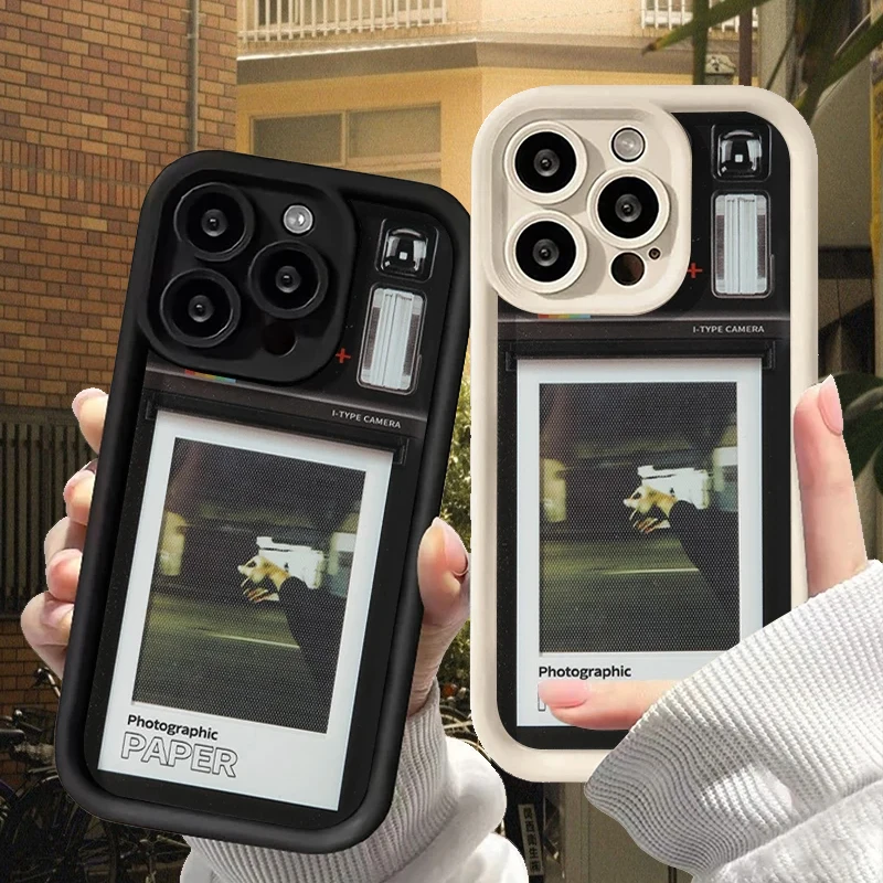 Y2k Imitation Polaroid Camera Design Case for iPhone 17 Air 16 E 15 14 Plus 13 12 Mini 11 Pro Max Soft Silicone Dustproof Cover