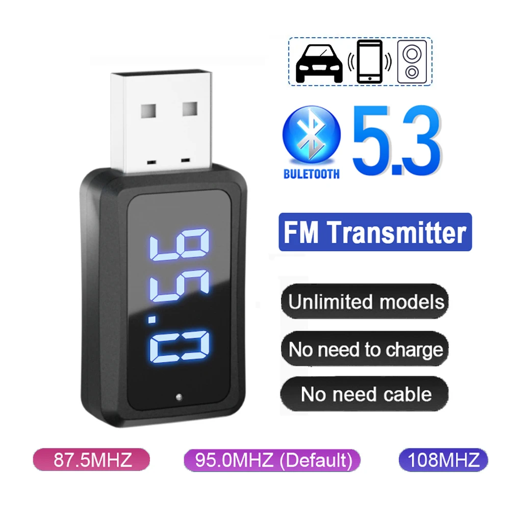 Fm Transmitter Car Bluetooth 5.3 Receiver Handsfree Call Mini USB Power Car Kit Auto Wireless Audio for Car Radio