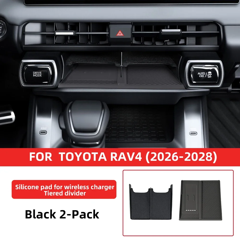 For Toyota RAV4 2026-2028 Black Center Console Wireless Charger Mat Wireless Charging Pad Protector Auto Parts Silicone 2Pcs