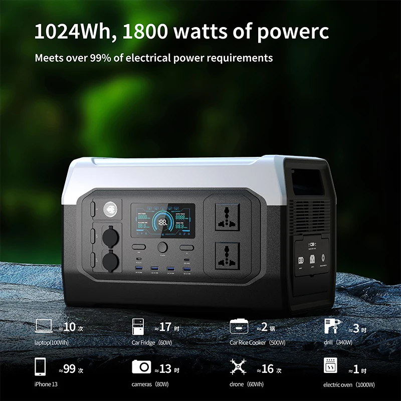 Estación de energía portátil Sukflow Storag 1024Wh 1800W Lifepo4 con salidas de CA banco de energía para uso de emergencia en el hogar Camping