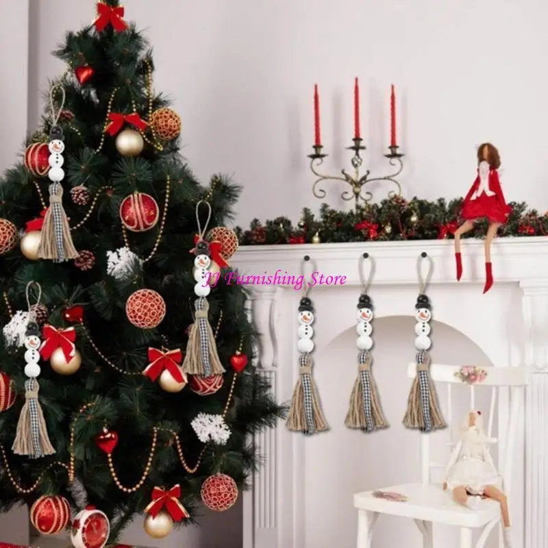 A9LB Weihnachten Schneemann Holz Perlen Winterrunde Perlen Weihnachtsdruck DIY Handwerk