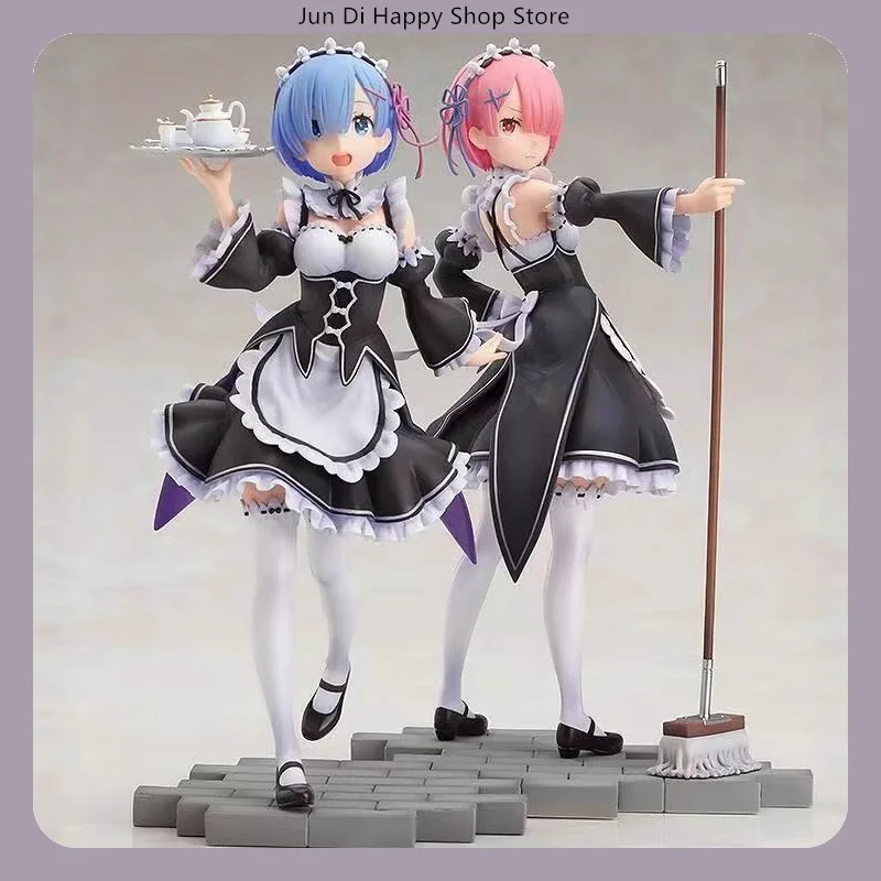 21cm Re:Zero Rem & Ram Maid Ver. Anime Figure - Twin Statue Set, Fans Collection, Desktop Decoration Ornament Toy