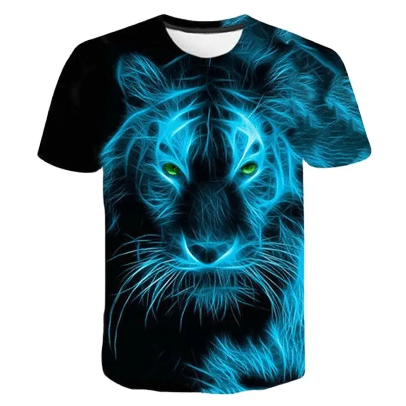 New Summer Leisure Fashion Trend Tiger Picture Man T-shirts Casual Print Personality Tees Round Neck Short Sleeve Funny Tops