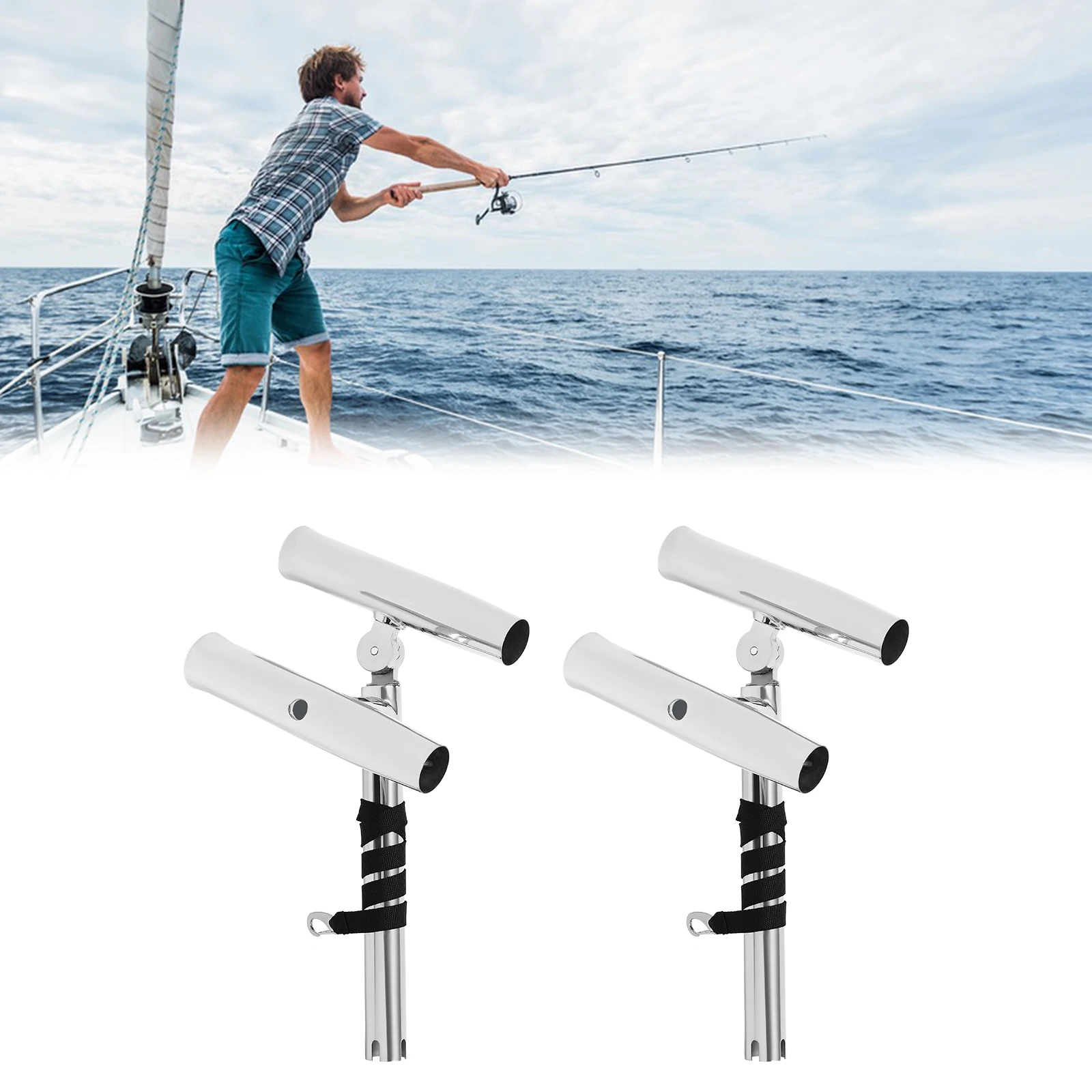

2 шт., держатели для удочек с двойной головкой из нержавеющей стали, регулируемые держатели для удочек с двойным углом, кронштейн для удочки на лодке, поддержка