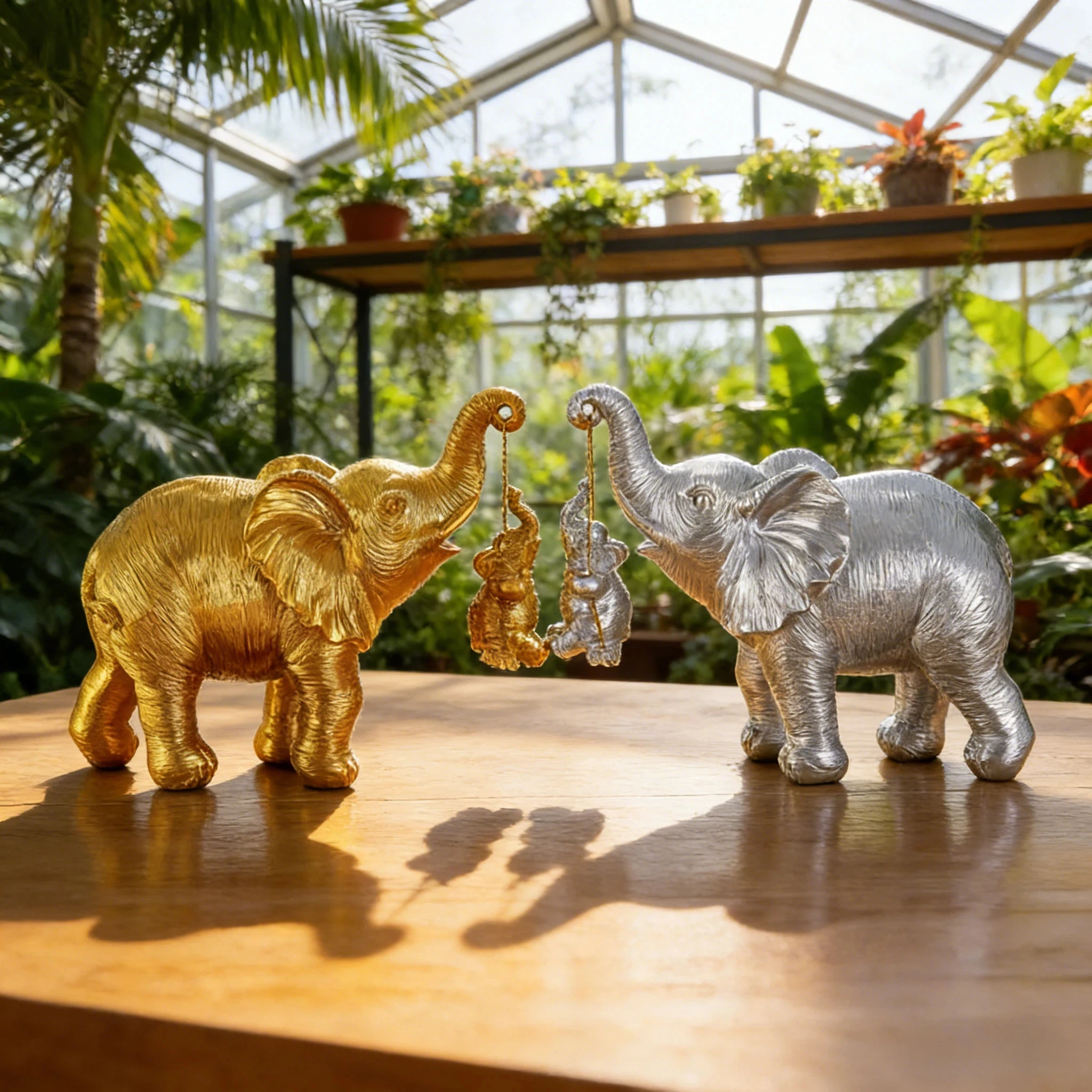 1 piece, fortune-bringing mother-and-child elephant resin craft, high-quality gold and silver finish, suitable for living room entrance decoration, study bookshelf ornament, courtyard and balcony art, hotel and guesthouse lobby decoration, Christmas, New Year, Thanksgiving gift, housewarming and wedding present