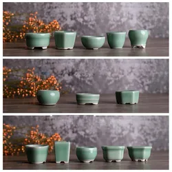 Chinese Style Celadon Style Thumb Flower Pot Mini Bean Pot Retro Plain Home Desktop Decoration Small Flowerpot With Hole ZC527