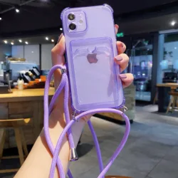 Necklace Strap Phone Case For iPhone 17 16 15 14 Pro 13 Pro Max 12 11 XS X XR Mini SE2 7 8 Plus Transparent Soft TPU Chain Case