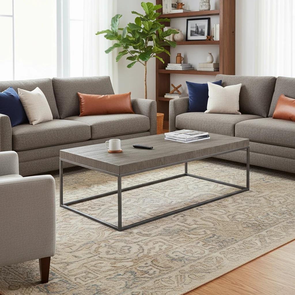 

#Luxury Living Room Furniture Polished Steel Base Oak Wood Rectangular Coffee Table