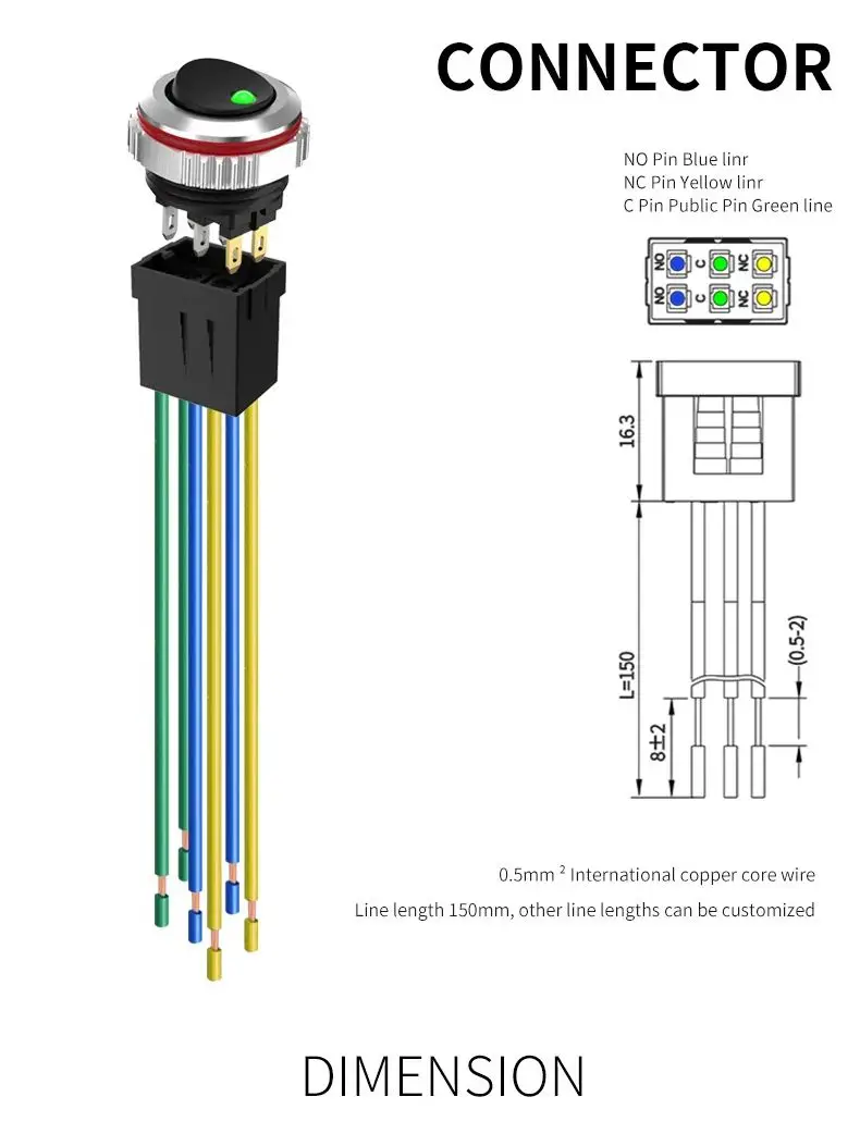 LANBOO 16MM Rocker switch 2NO/2NO2NC chrome-plated button or oxidized black button 7A current with led 5-24V/220V