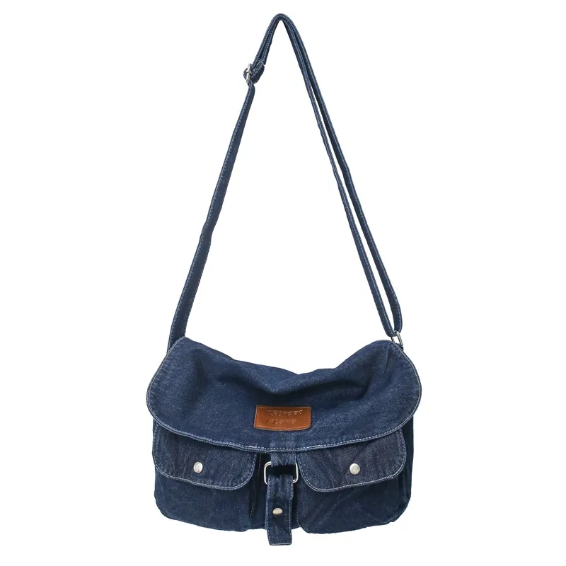 Vintage Simple Denim Bag Washed Cowboy Shoulder Crossbody Bag Women Student Leisure Travel Messenger Bag Japanese Purse Handbags