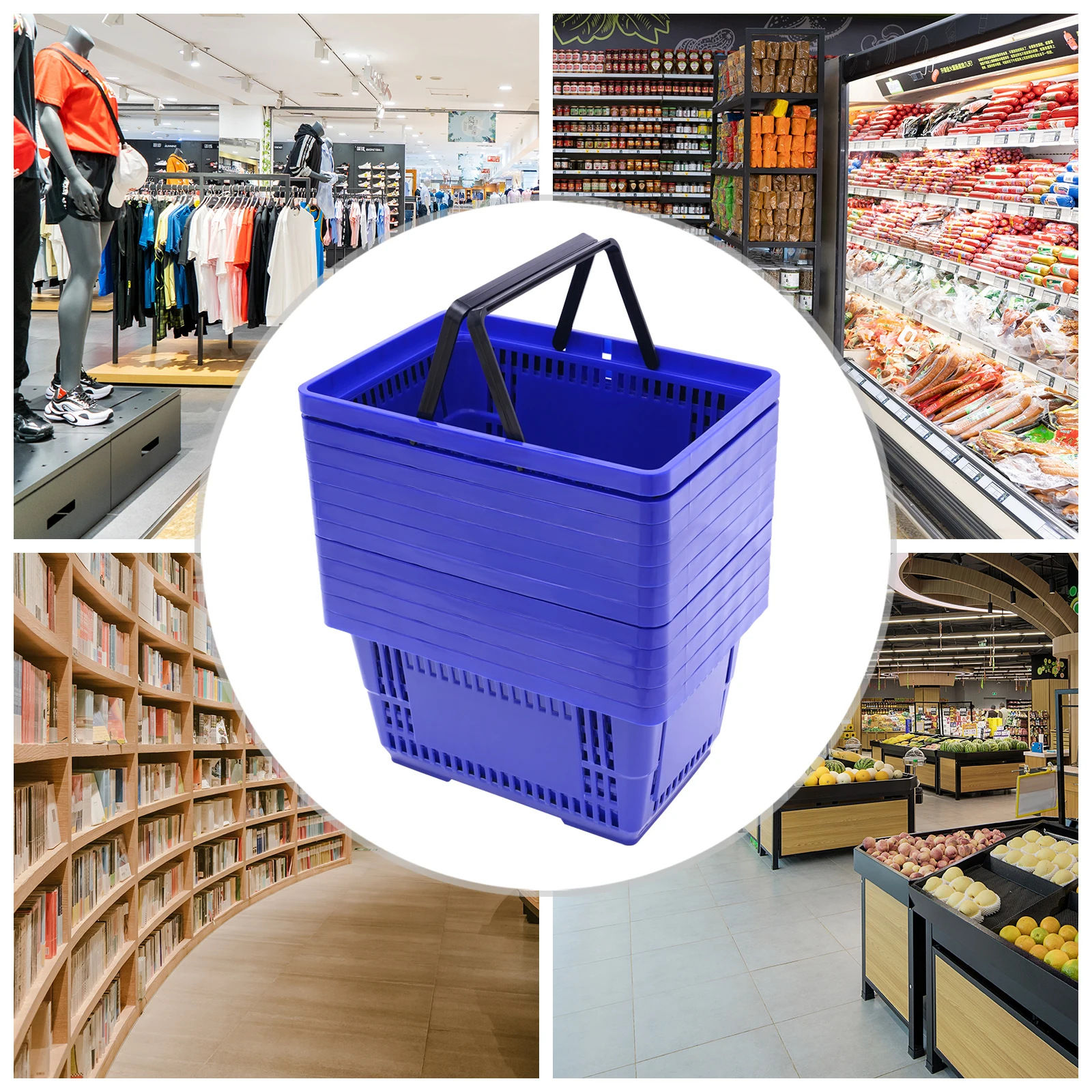 

12PCS Stackable Shopping Baskets Large Storage Capacity Blue Carry Store Basket for Supermarket, Retail, Bookstore
