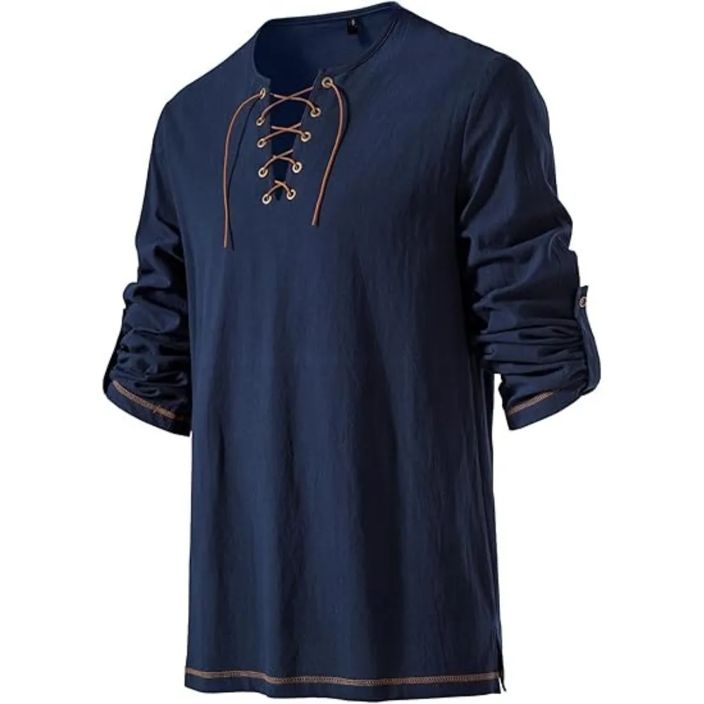 

Мужская рубашка на пуговицах — повседневный топ свободного покроя с длинными рукавами и воротником-стойкой, богемная пляжная рубашка — легкий пуловер на лето