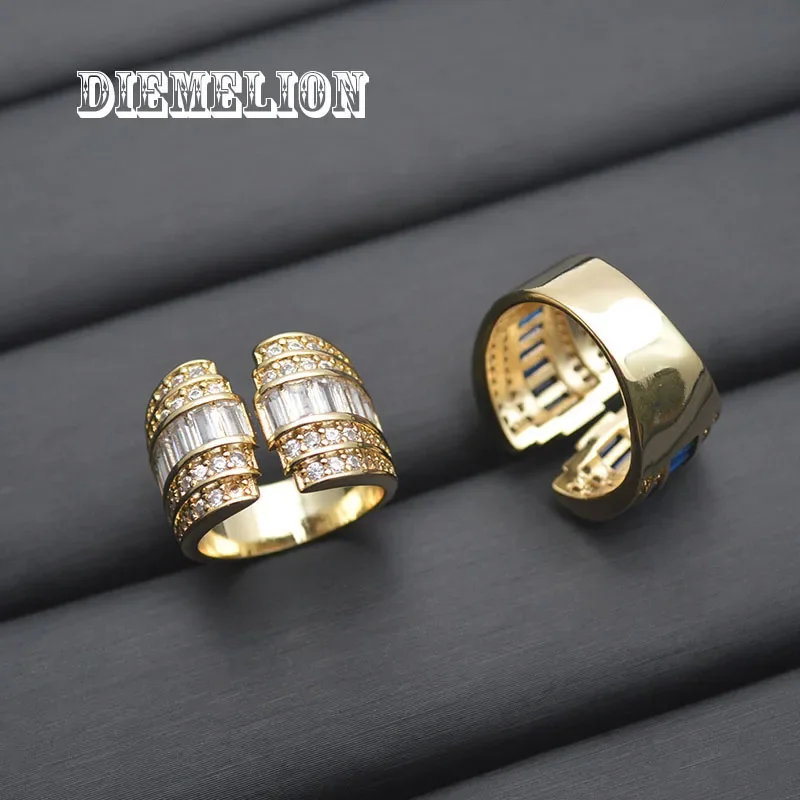 Luxury Murtilcolor Baguette Zirconia Rings for Women High Quality Gold Plated Open Adjustable Wide Ring Geometric Jewelry