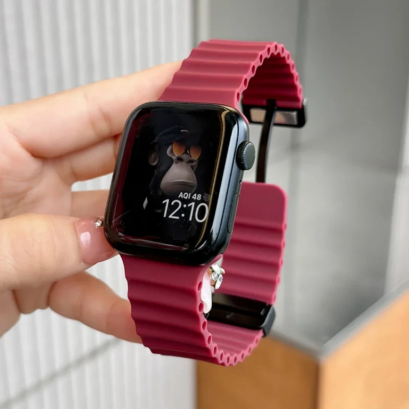 Para Apple Watch 10 9 8 7 Ultra Band 46mm 45mm 49mm 44mm 41/42mm pulsera deportiva magnética de silicona iWatch Series se 6 Ocean Strap