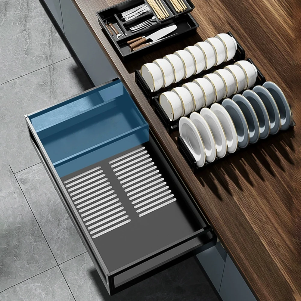 -oo Stainless Steel Double-layer Bowl Rack for Kitchen Cabinets Spice Storage Drawer-style Pull-out Basket