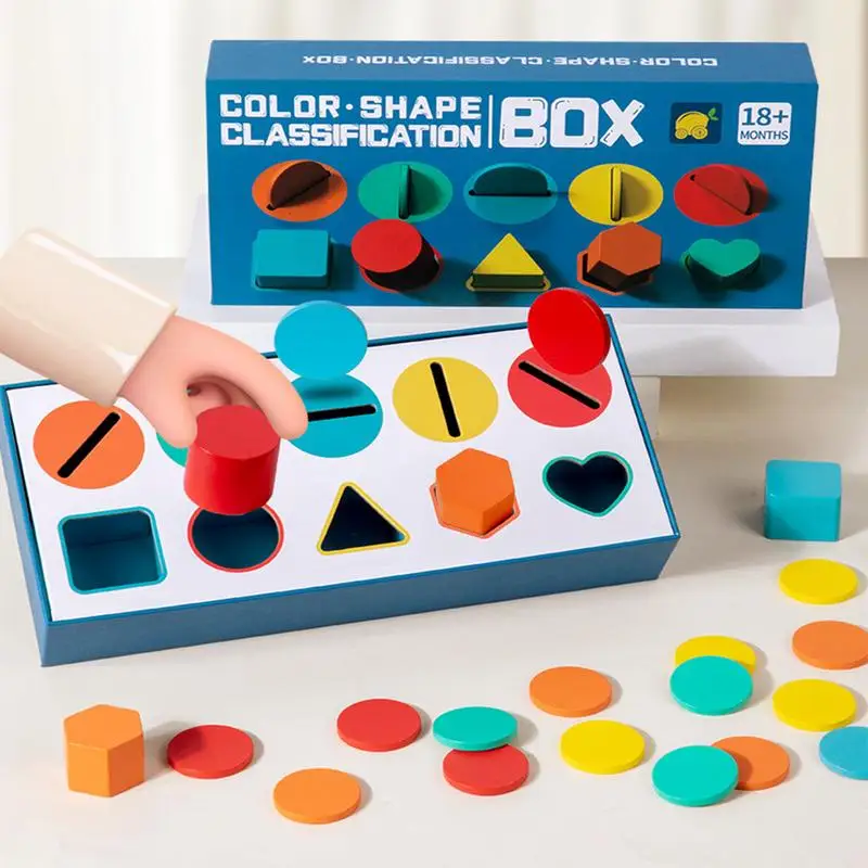 Wooden Color Shape Sorting Box Geometric Matching Blocks Fine Motor Skills Toys Color Recognition Training Set for Boys and