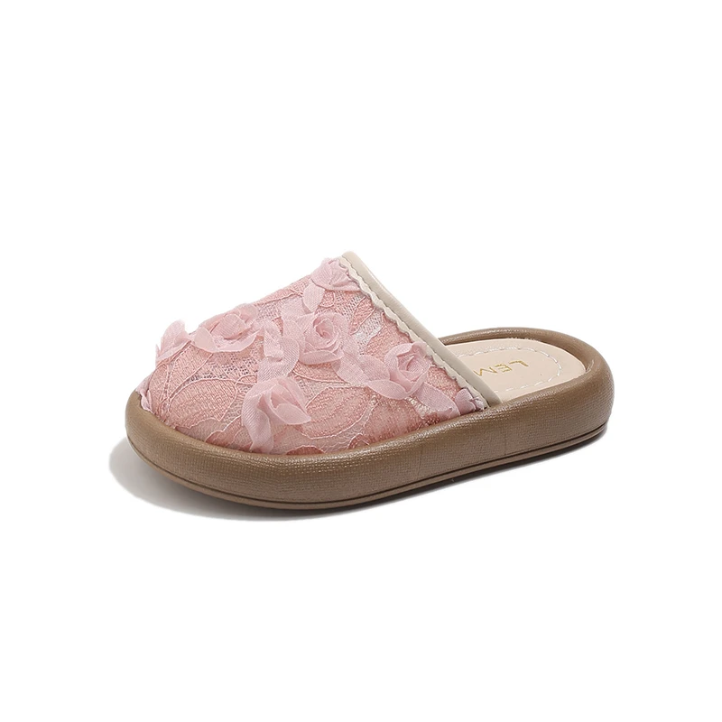 

Летние сандалии для девочек 2026 с кружевом и цветочным дизайном, однотонные, с мягким низом, для отпуска, повседневная обувь