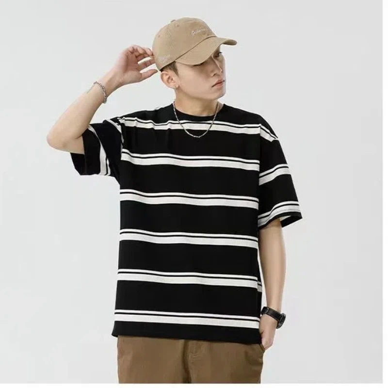 Striped T Shirts Summer New Men's Short Sleeve O-neck All-match Youth Trend Plus Size Tops Tees Fashion Casual Men Clothing