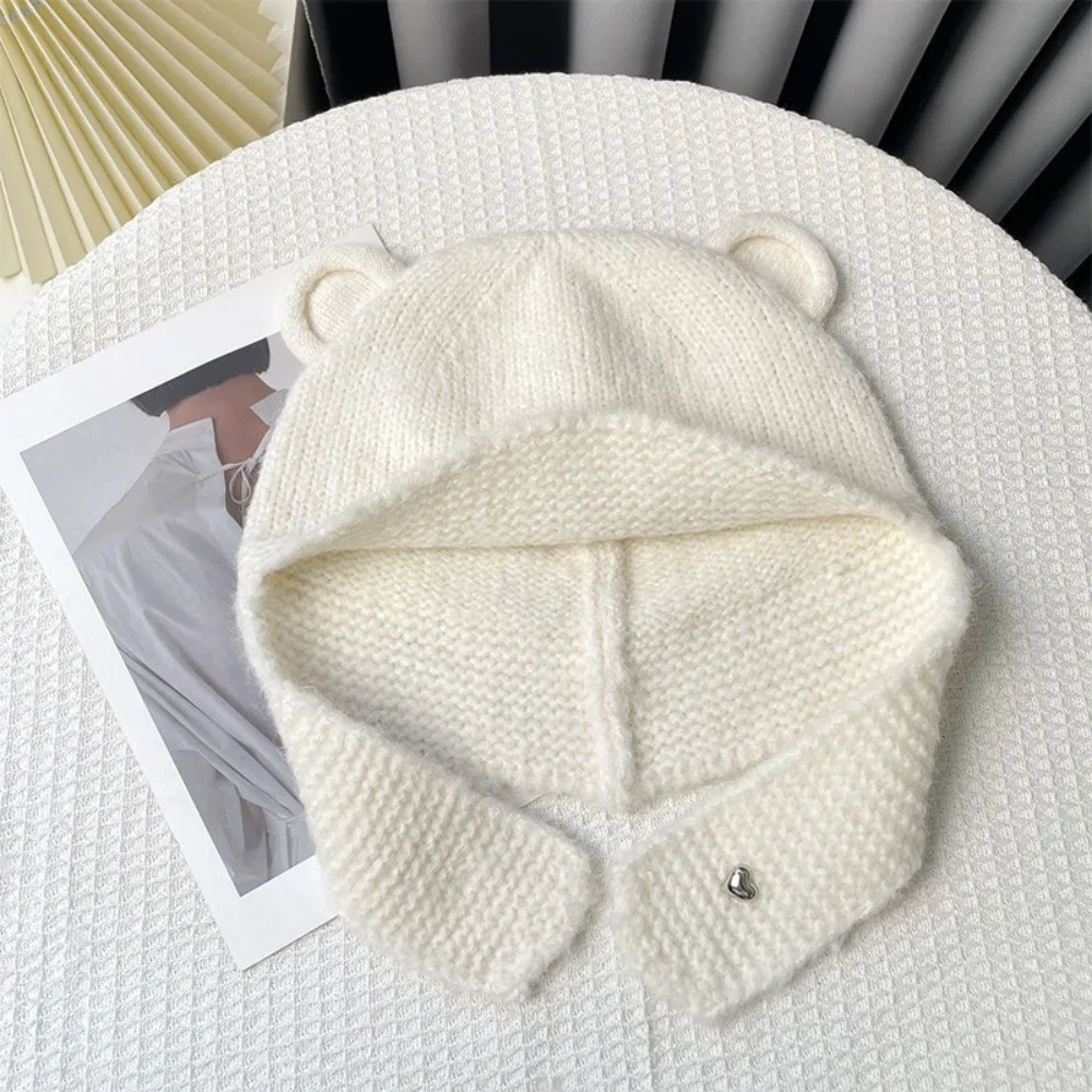 

New Cute Bear Ears Knitted Hat Windproof Cold Proof Warm Hat Ear Protector Hat Autumn Winter