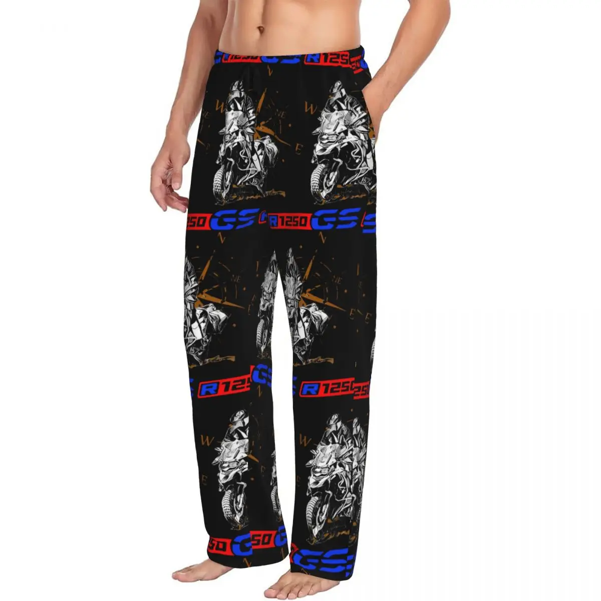 Custom Print Men Motorcycle R1200 GS Adventure Pajama Pants Sleep Sleepwear Bottoms with Pockets