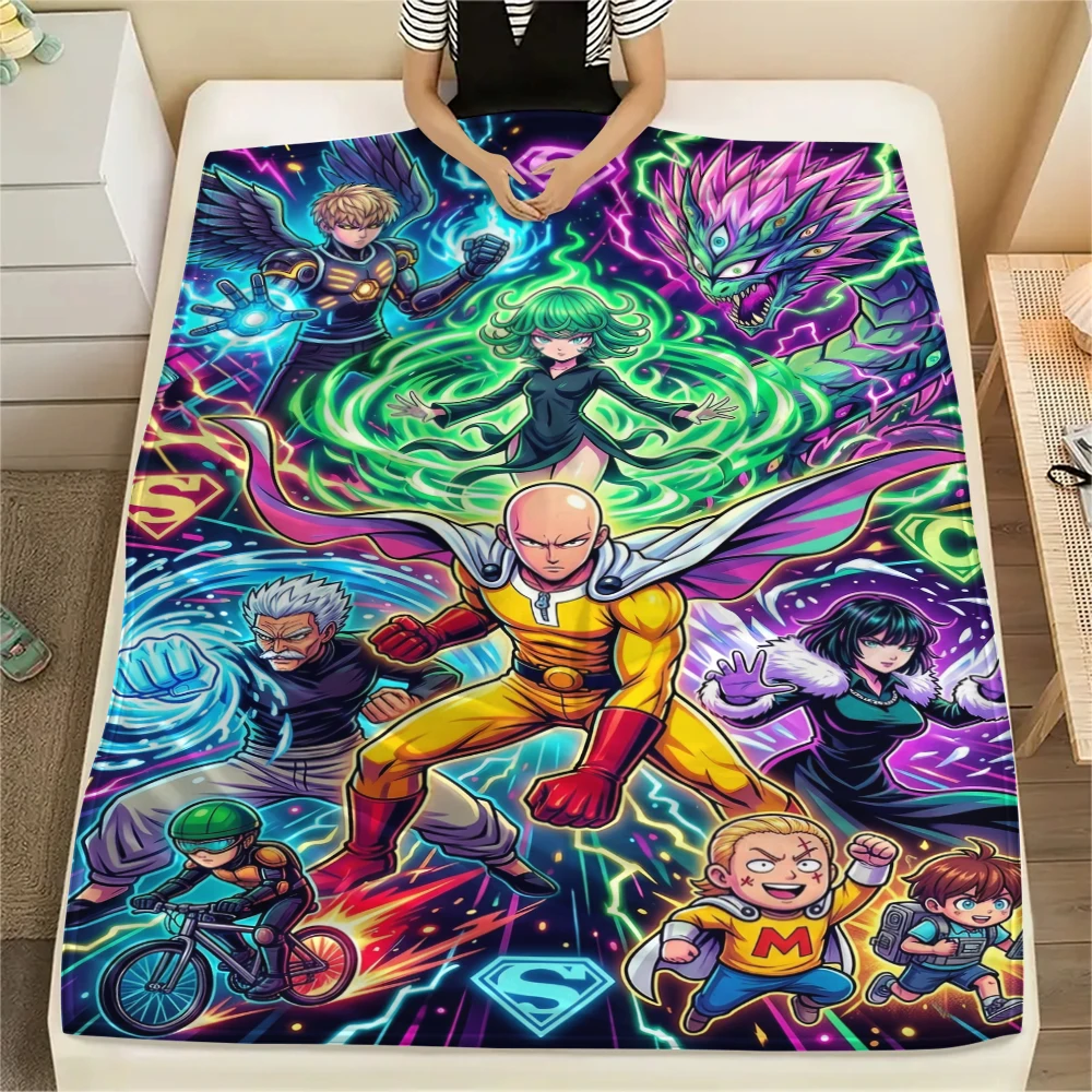 Dekorative One-Punch Man Flanelldecke mit Aufdruck, warme, bequeme Decke für Sofa, Bett, Stuhl, Reisen, Picknick, Cool Art-Xin