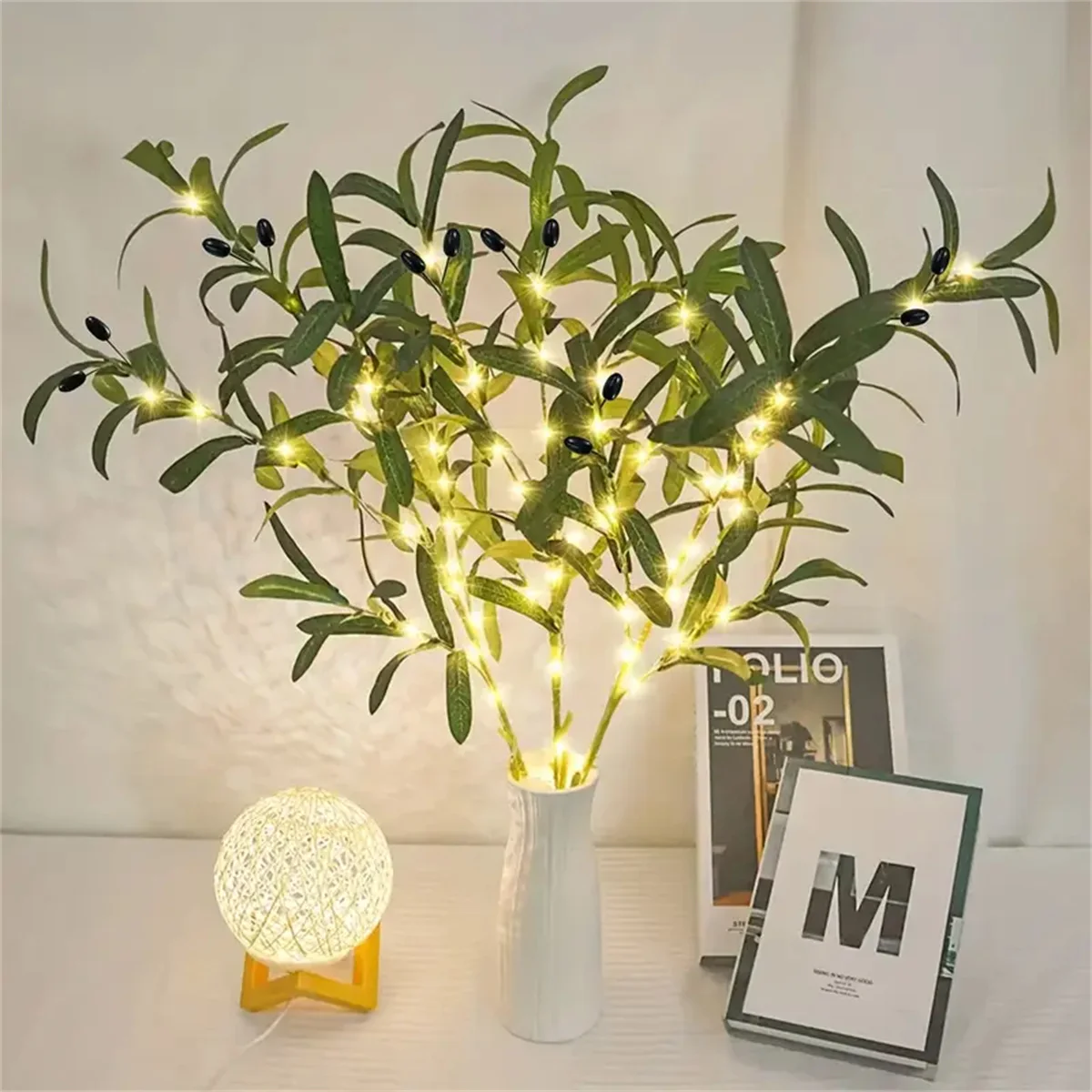 Olive Branch LED Decorative Lamp Battery Powered Suitable for Christmas New Year Wedding, Birthday Party Desktop Decorative Lamp