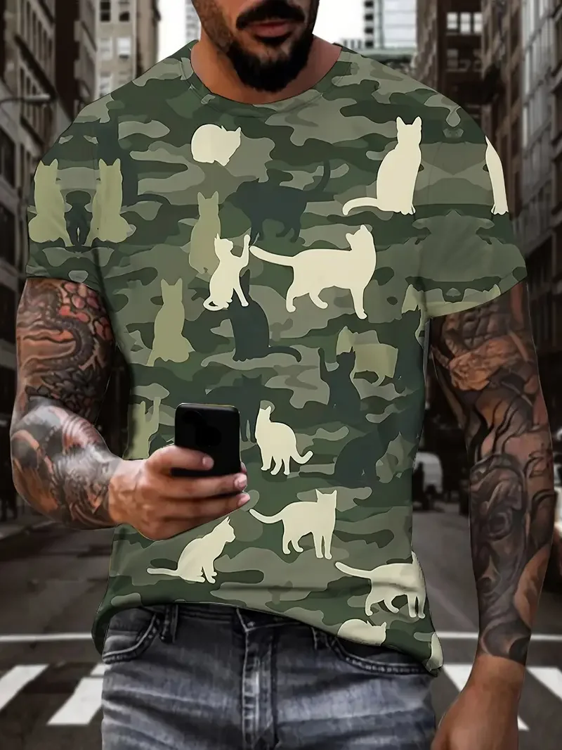 Vintage 3d Print T-Shirt 2025 Camouflage Men Retro Men's T-Shirt Street Short Sleeved Casual Fashion T-Shirt Men Clothing Top Te