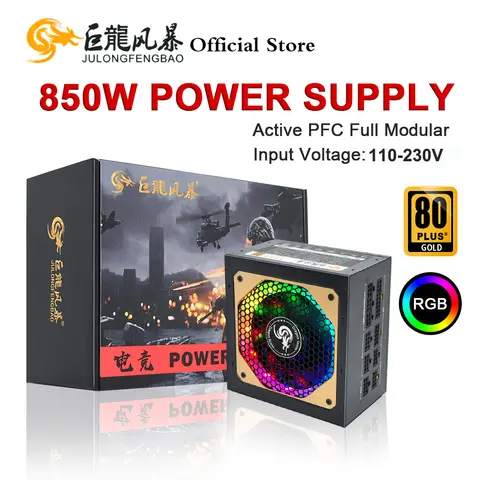 JULONGFENGBAO ATX 850W w pełni modułowy RGB 80Plus złoty 20 + 4Pin 12V PSU profesjonalny e-sportowy komputer do gier wideo zasilacz do komputera
