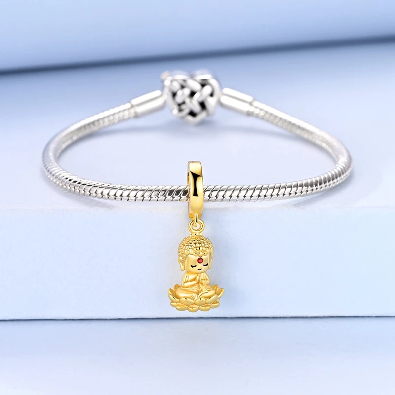 925 Sterling Silber Buddha Charm Perlen Sitzende Meditation Lotus Gebets-Charms für DIY Armband Halskette Spiritueller Schmuck Geschenk – Detail 2