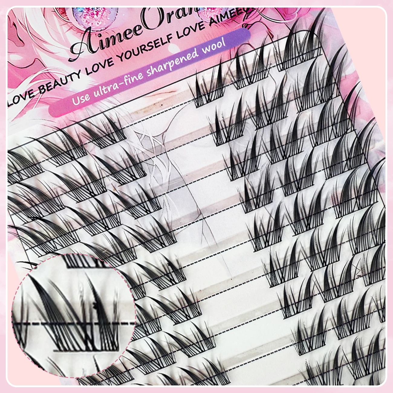 キャットアイラッシュ 11-13mm ブラック Cカーブつけまつげ グルーとピンセット付きセット 0.05mm ファイバー 3/10列