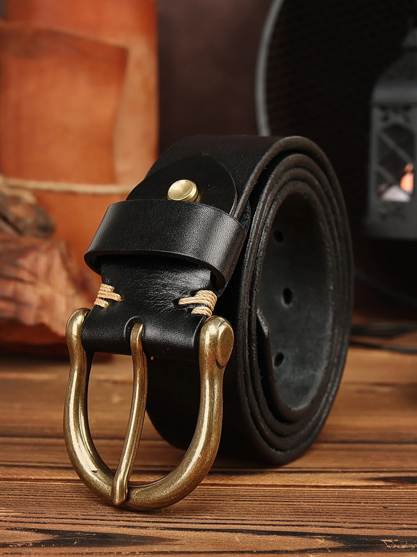 handmade-pure-copper-buckle-belt-retro-style-waist-belt-top-layer-cowhide-leather-men's-casual-fashionable-all-match-belt