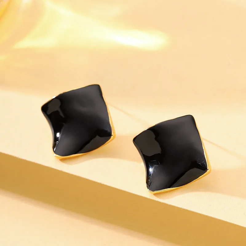 

Niche personalized design enamel drip glaze irregular wave geometric earrings fashionable temperament simple commuter earrings