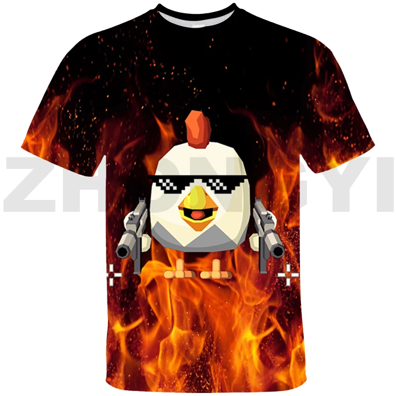 Fashion Casual Chicken Gun T Shirts for Men Streetwear Hip Hop Oversized T Shirt Summer Parent-child Wear Chicken Gun Tees Tops