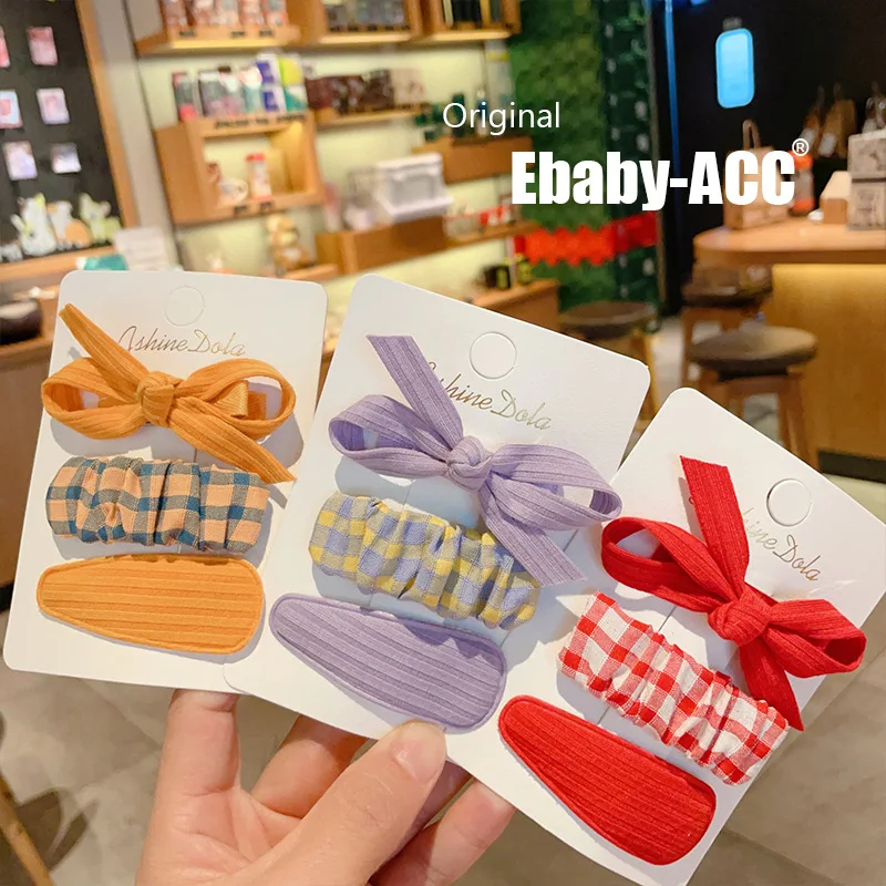 Hair Accessories 3 Piece Set Plaid Bowknot Style Elegant Delicate Bangs Side Hair Clips for Girls School Daily Wear