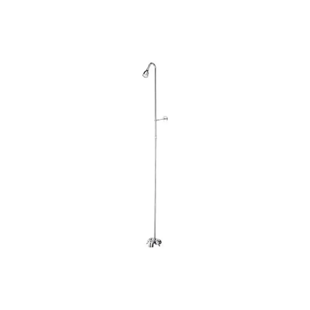 Utility Shower Kit with Tub Valve Chrome Mounts on Upright Surface Mixing Valve Shower Rod Diverter Lever Handles Chrome Finish