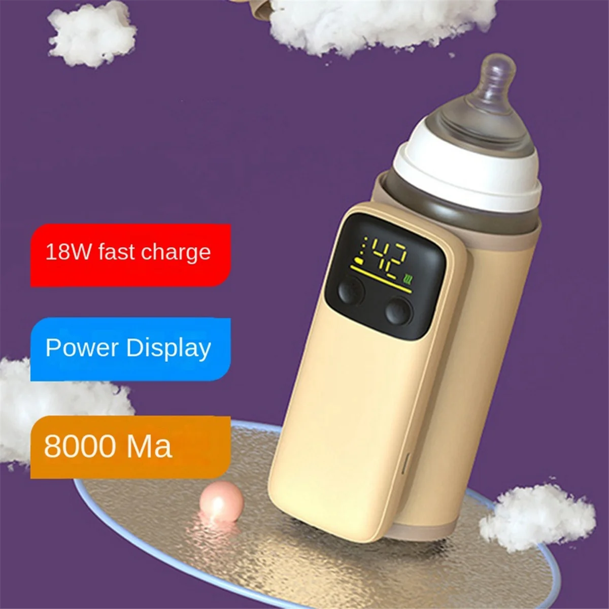 

GET! Bottle Heating Jacket 6Levels Adjustment Temperature Display Night Light Lighting Portable Baby Bottle Heater 6000Amh B
