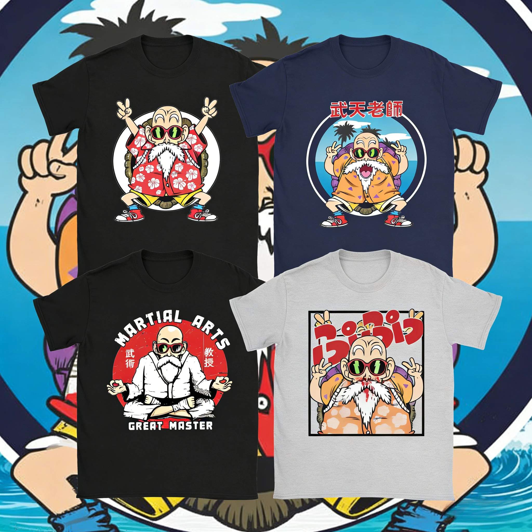 2026 Sommer Dragon Ball Meister Roshi Übergroßes T-Shirt Hochwertige 100% Baumwolle Strandmotiv-Druck Unisex Retro Streetwear